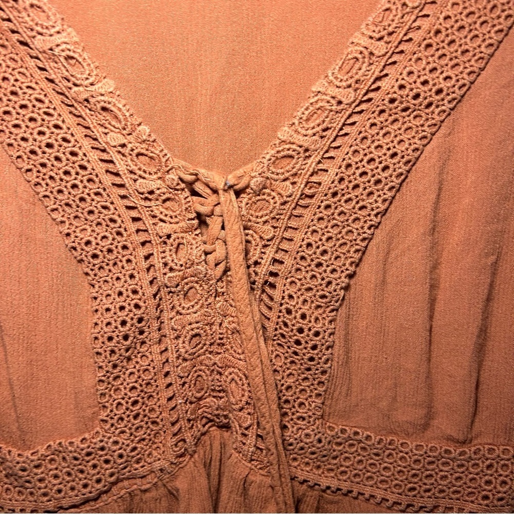 Torrid Burnt Orange Babydoll Crinkle Gauze Crinkle Short Sleeve Blouse Size 00 - Picture 3 of 8
